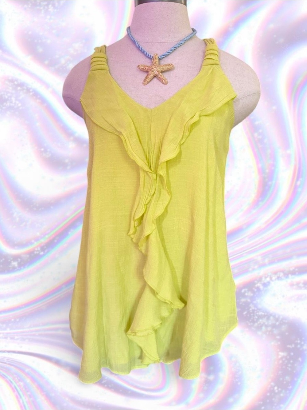 Iz Byer Light Citron Yellow Green Ruffle V-Neck Camisole